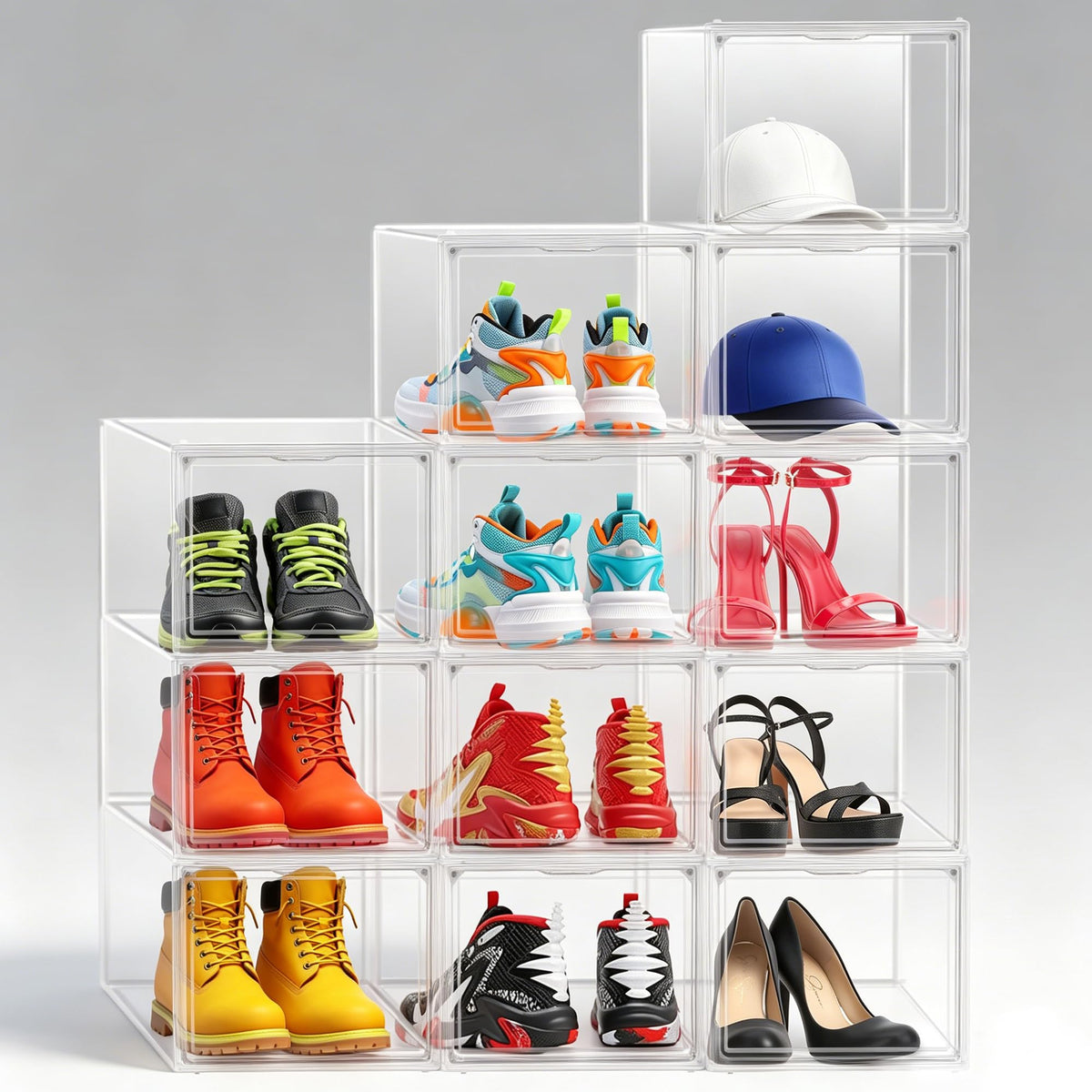 12 Pack Clear Shoe Storage Boxes Stackable (12 Count)