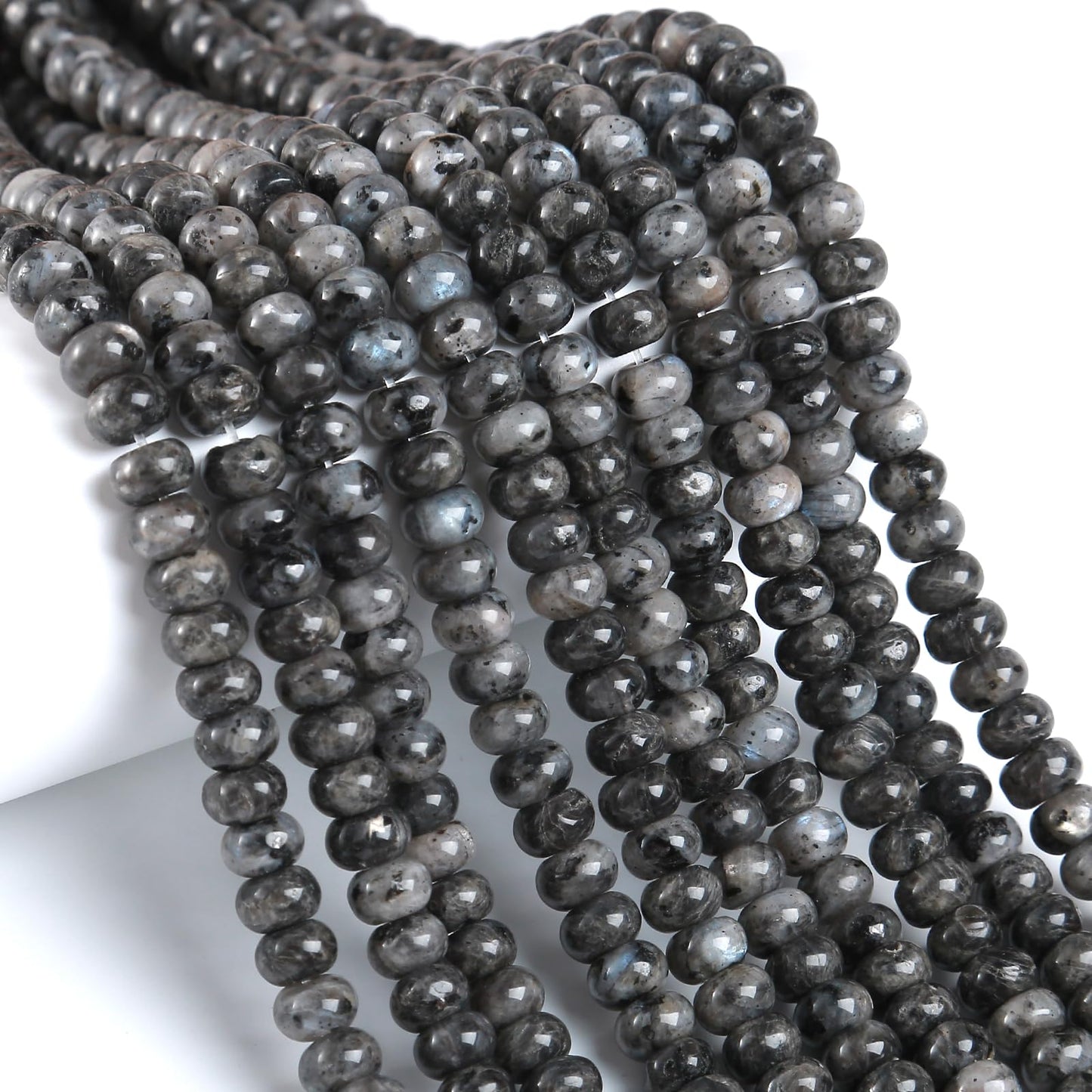 5x8mm 76pcs Natural Stone Black Labradorite Rondelle Spacer Loose Beads Abacus Disk Stone Round Loose Gemstone Beads for Jewelry Making DIY Bracelet Necklace