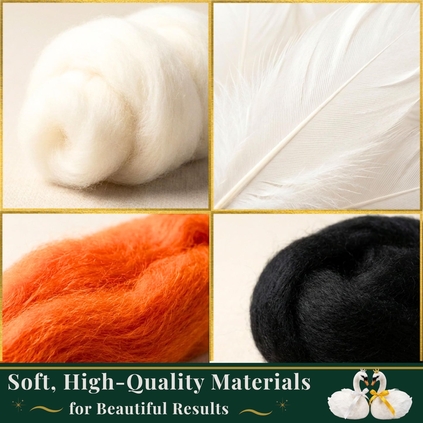 Arvinovia Needle Felting Kit – Make 2 Swan Figures, Complete Wool Felting Starter Kit with Tools & Step-by-Step Video Instructions, Guided DIY Craft Kit for Adults & Teens, Creative Gift Idea