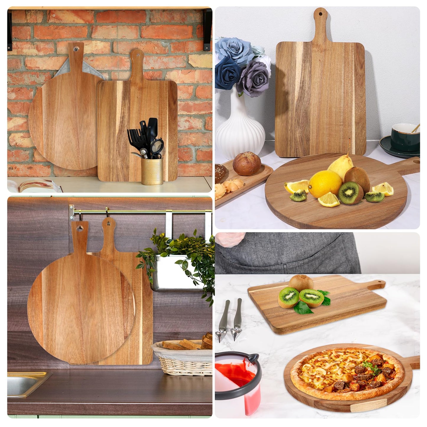 2 Pcs Wood Cutting Board with Handle Decorative Wooden Serving Board Large Chopping Cutting Board Set Charcuterie Board for Cheese Board Meat Bread Chopping Blocks