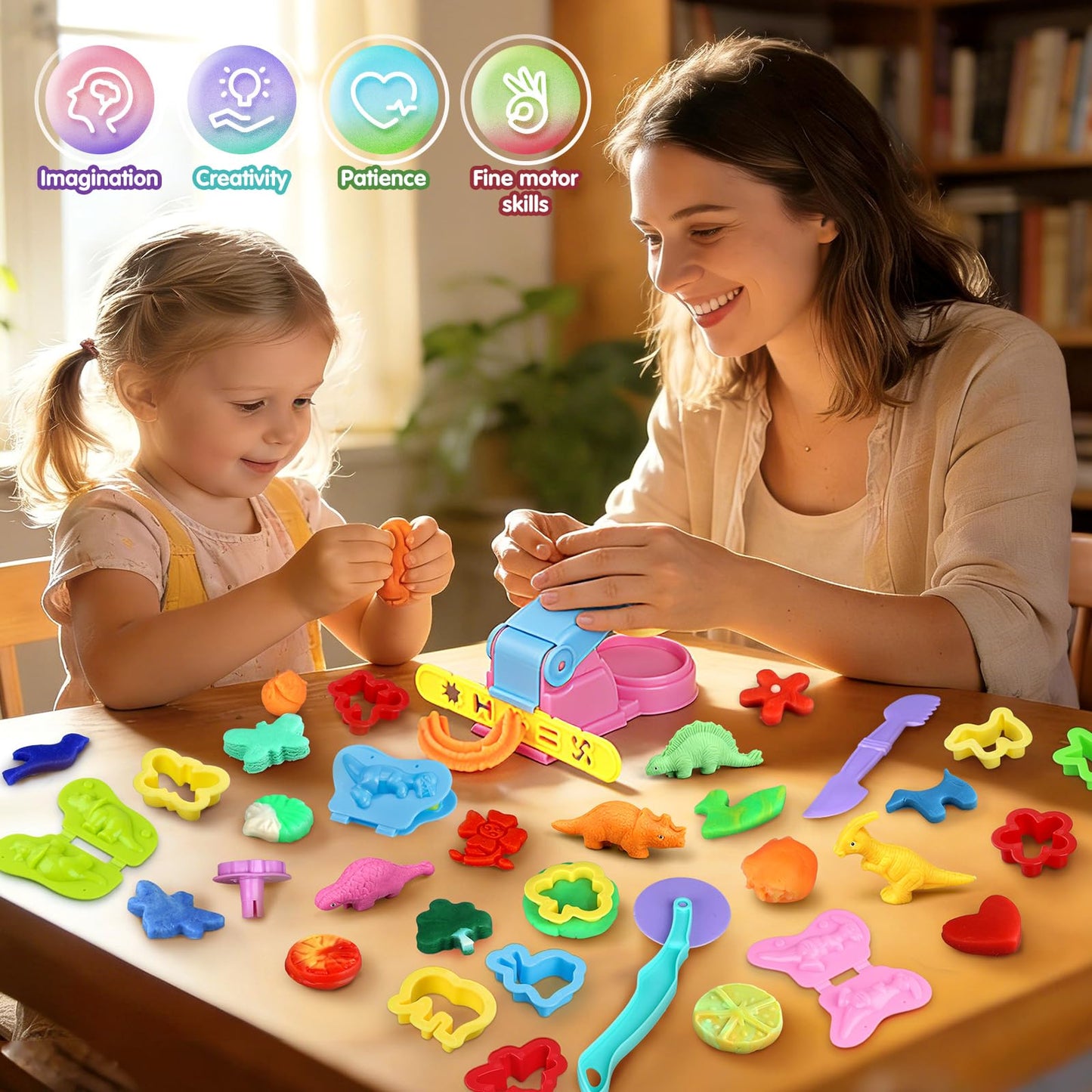 VConejo Dough Tools Set for Kids, 26pcs Dough and Clay Accessories with Stamps, Animal Cutters, Rollers, Extruder, Dinosaur Play Molds, Educational Toys for Boys Girls