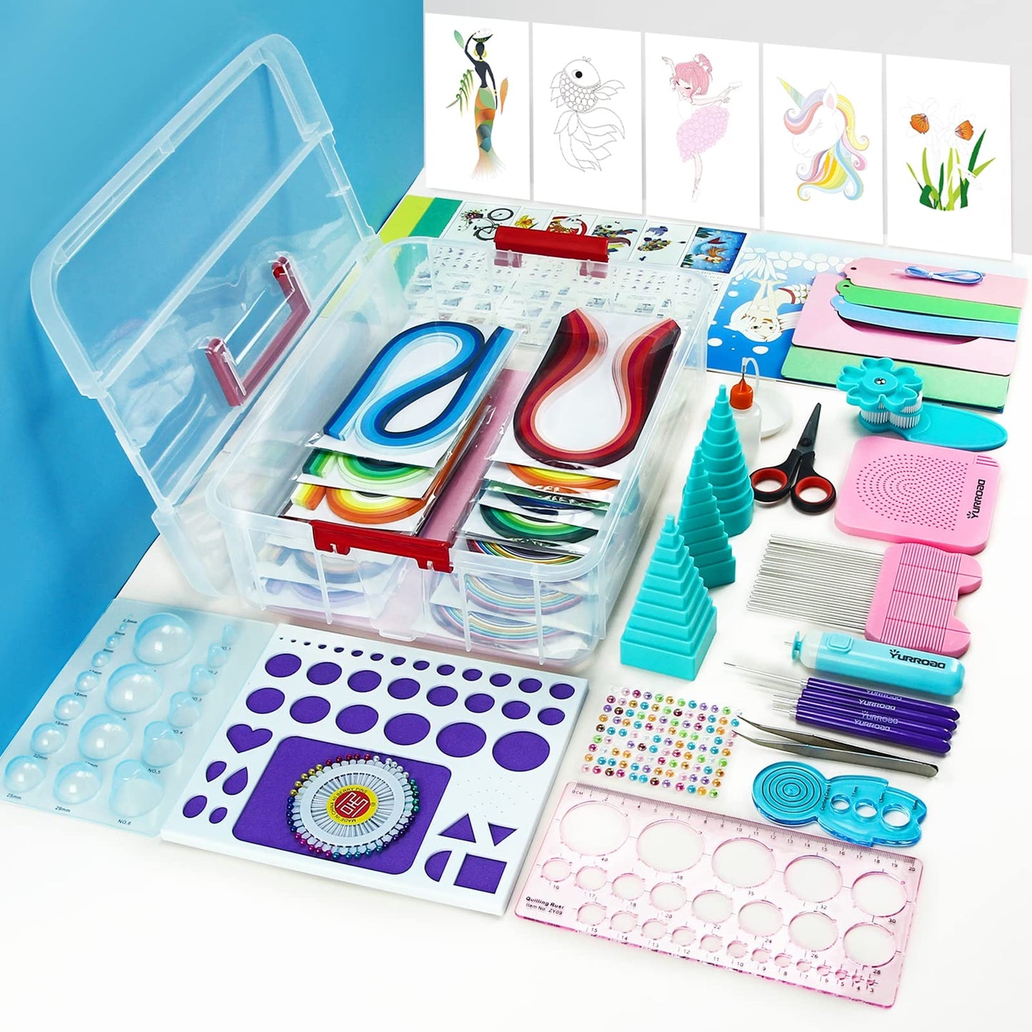 All-in-One Paper Quilling Kit– 1740pcs 3mm/5mm/10mm Quilling Paper Strips with Electric Quilling Pen/Crimper/Comb Board, Complete Set for Beginners to Advanced Users, DIY Crafts & Classroom Teaching