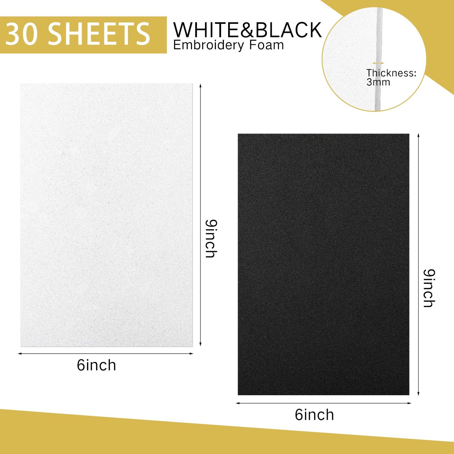 Innconee 30 Pcs 3D 3mm Embroidery Foam EVA Puffy Foam Sheets for Embroidery Crafts and Arts, Hand Sewing, DIY Projects, Cosplay Costumes, Quilting, Hats, Pillows, Bags(Black,White,6 x 9 Inch)