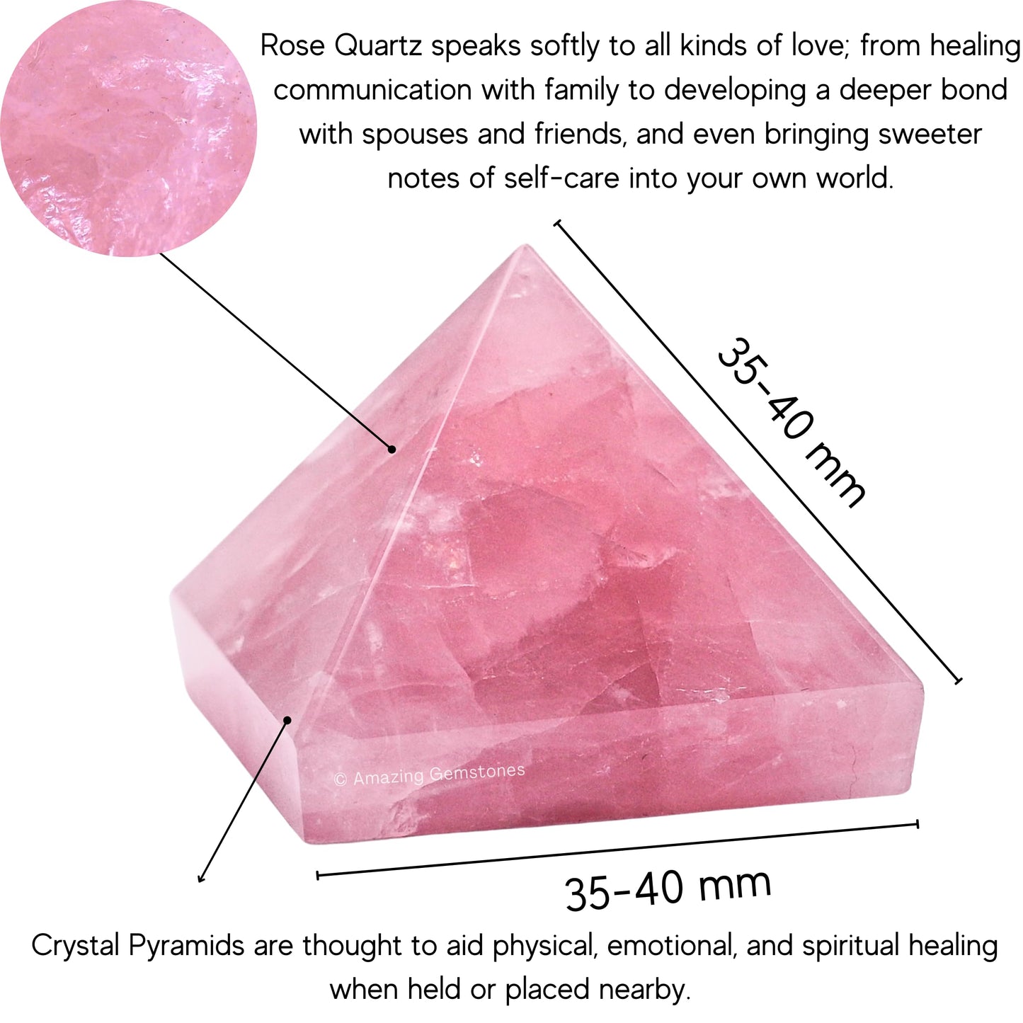 Amazing Gemstone Star Rose Quartz Pyramid Crystal Healing Stones - 1.5" Great Pyramid Figurine of Natural Stone Pyramid for Meditation, Reiki, Chakra Balancing and Crystal Pyramids Grid