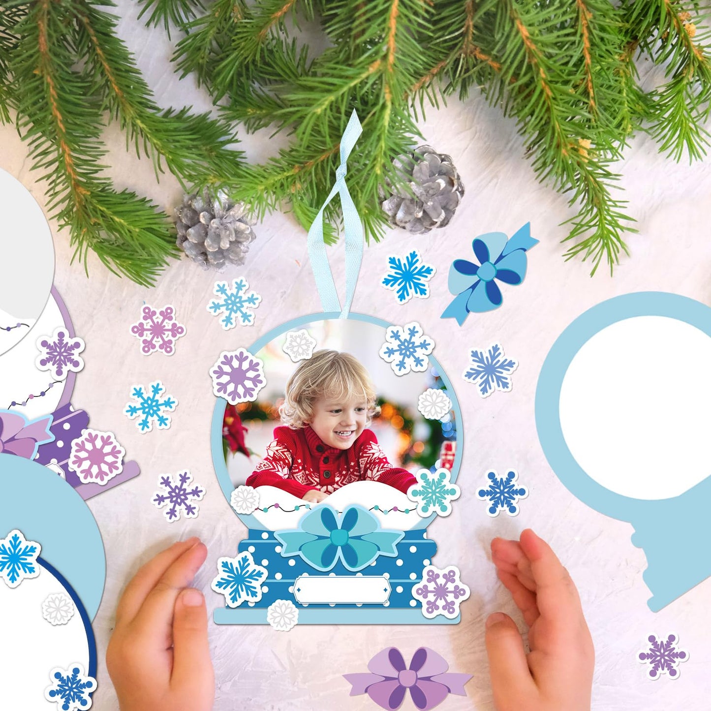 Barydat 24 Set Winter Picture Frame Craft Kits Paper Snow Globe Crafts for Kids Bulk Christmas Tree Ornament DIY Winter Photo Frame Crafts for Home Classroom Activities Party Decoration