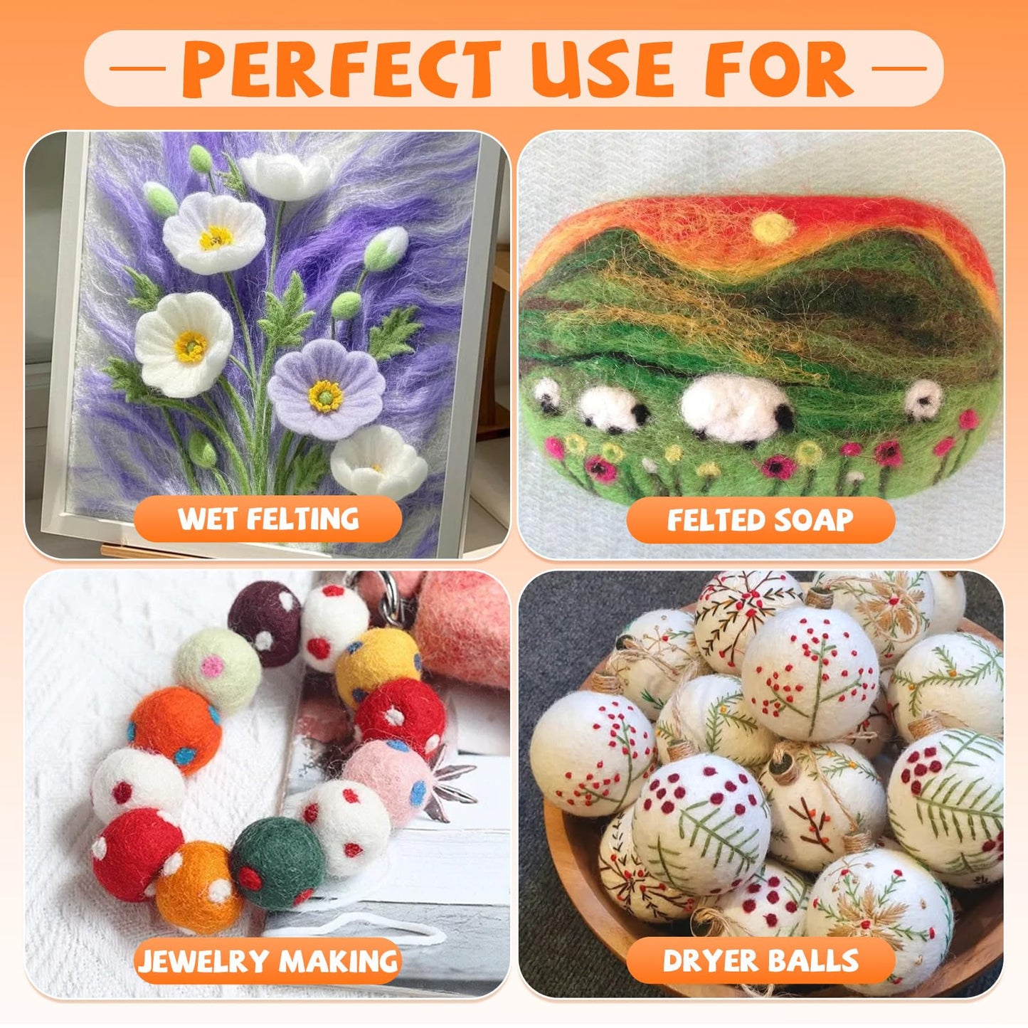 Mayboos 96 Pcs Needle Felting Wool, 48 Colors Wool Roving Yarn, Fiber Wool Roving for DIY Hand Spinning Needle Felting Wool Craft 3g/Pack
