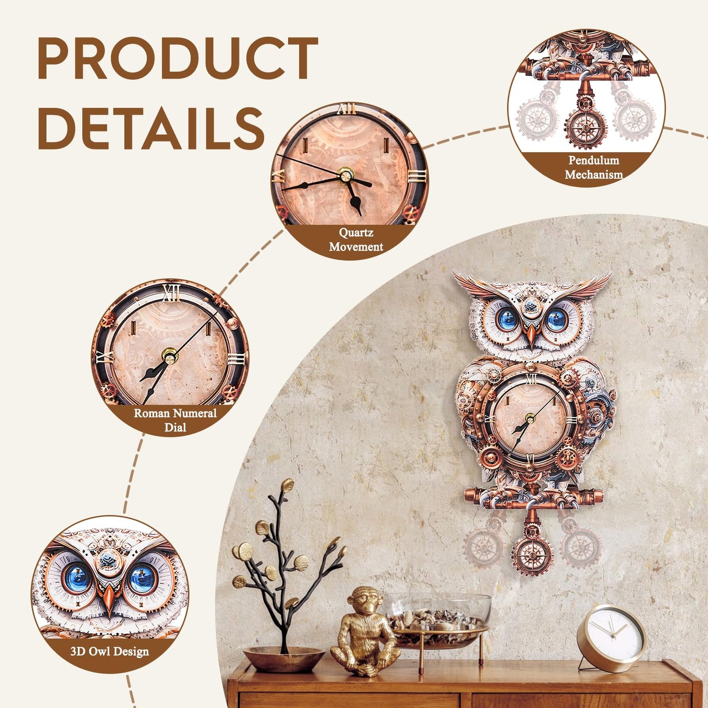 Cutywood 3D Puzzles for Adults Clock-Mechanical Owl Design Model Kit-Mechanical DIY Pendulum Clock with Roman Numerals-Desk Home Office Decor Personalized Gift for DIY Lovers