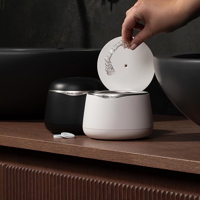 Sonic Pro Dental Cleaning Pod, 43kHz Ultrasonic Retainer Cleaner Machine for Dentures, Mouth Guards, Braces, Toothbrush Heads, Jewelry & All Dental Appliances, FSA/HSA Eligible (Onyx Black)