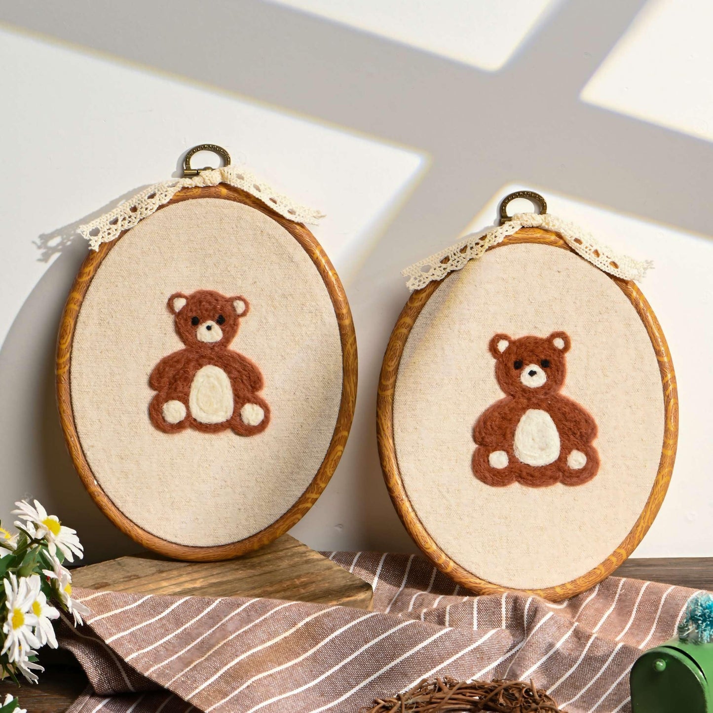 Needle Felted Bear Nursery Wall Decor Wall Art Decorative Artwork for Boy Girl Nursery Living Room Home Decor 7.5 INCH