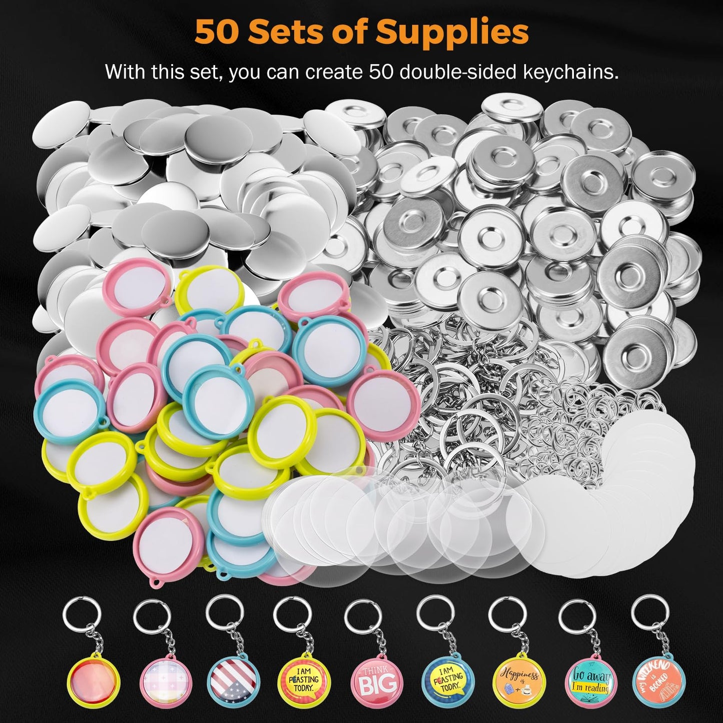 BEAMNOVA 50 Sets of Button Maker Supplies for 32mm 1.26 in (1-1/4 inch) Double-Sided Keychain Metal Parts for Hand Press Round Badge Crafts Making Machine