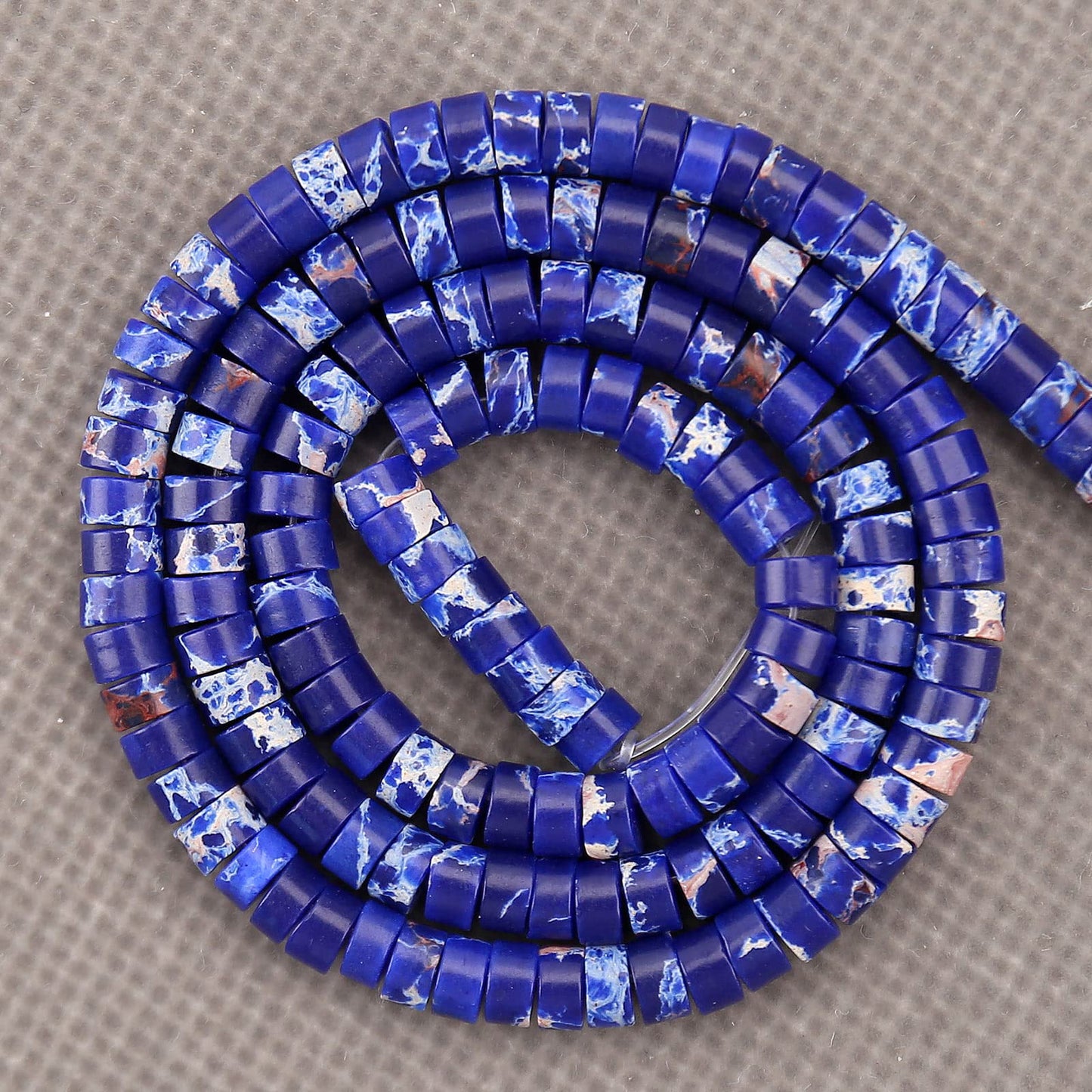 BONNY BOXX 150PCs Natural Blue Imperial Jasper Spacer Beads, Loose Semi Precious Flat Round Gemstone Heishi Disc Stone Beads for Beading Jewelry Making 4mm*2mm