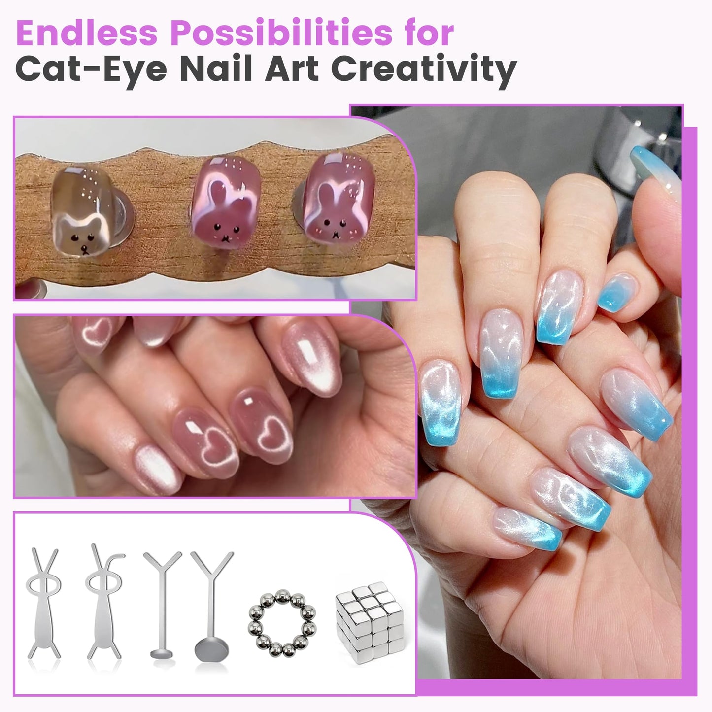 Cat Eye Magnet for Nails,12 PCS Cateye Magnets, Cat Eye Gel Nail Polish Magnet Tools (12 PCS)
