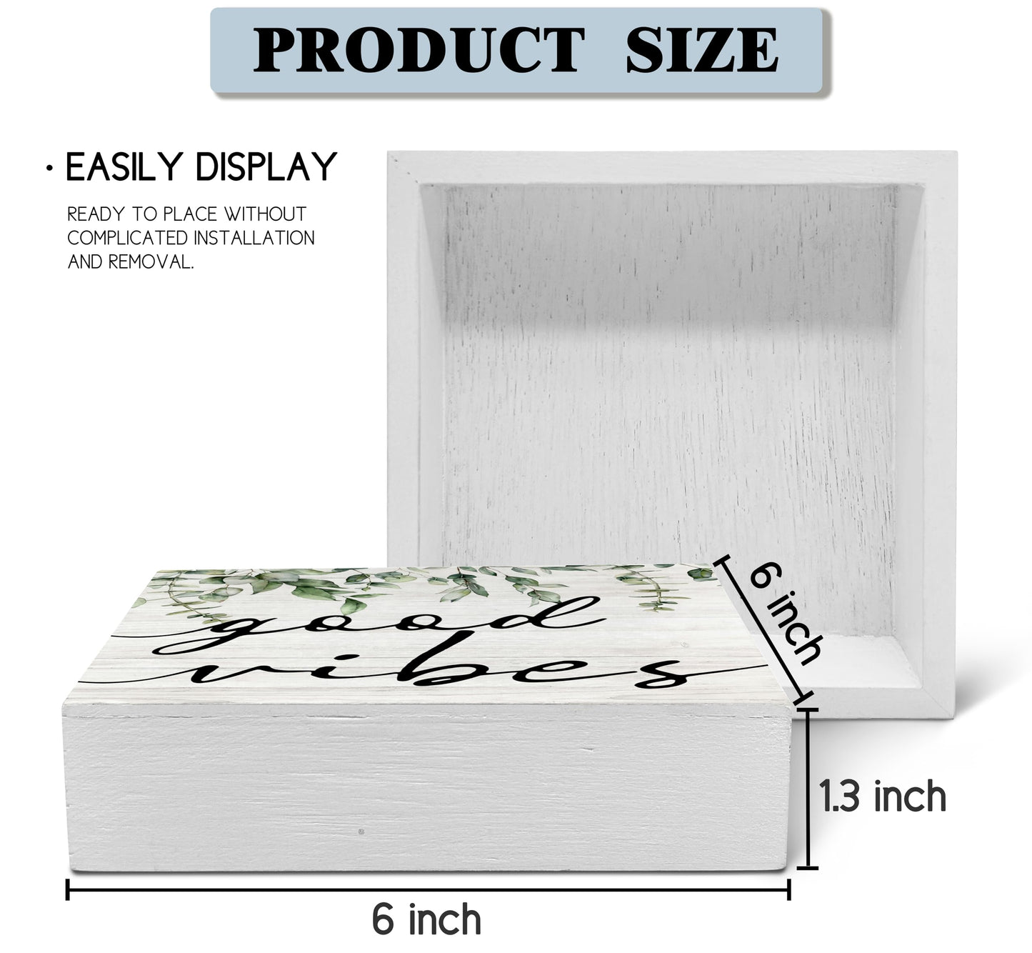 SRADMO Botanical Eucalyptus Leaves Wood Box Sign Desk Decor, Rustic Eucalyptus Leaves Wooden Block Box Sign Decoration For Home Shelf Table Office Decor 6x6 inches