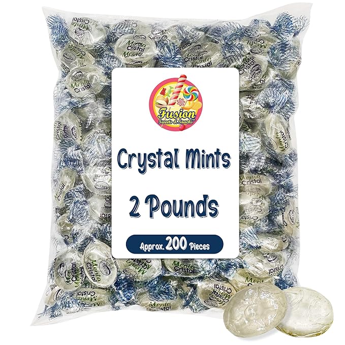 Crystal Candy Hard Mints - 2 Pounds (Approx. 200 Pieces) Arcor Blue Crystal Mint Candy Individually Wrapped, Breath Mints Bulk, After Dinner Mint, Bulk Candy