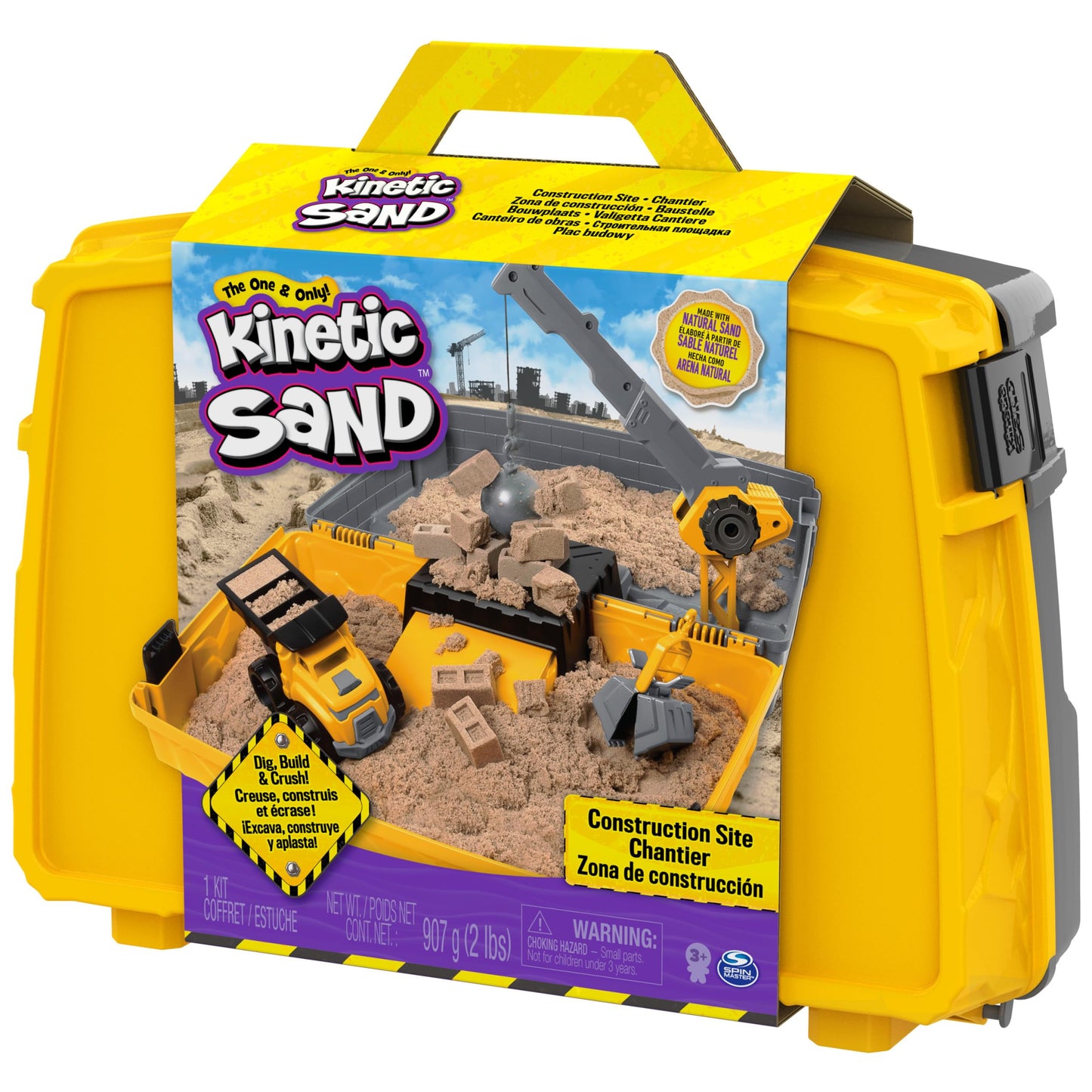 Kinetic Sand, Construction Site Folding Sandbox with 2lbs Play Sand & Toy Truck, Sensory Toys for Kids Ages 3 and up