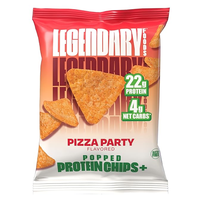 Legendary Foods Pizza Party Protein Chips – Popped Tortilla Style – 22g High Protein, 4g Net Carbs, Low Sugar, Gluten Free, Keto Snack Packs – 10 Count – Healthy Crunchy Chips