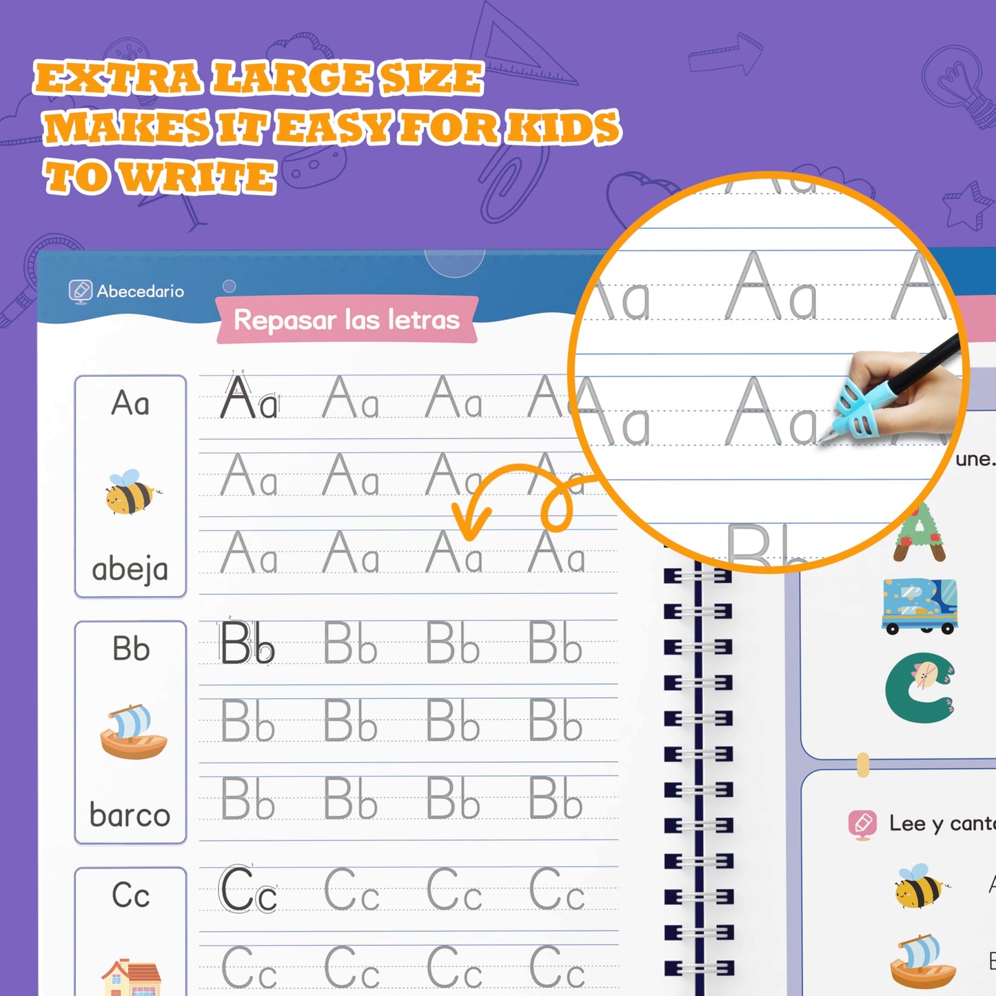 Lumikidz Spanish Magic Grooved Writing Practice for Kids Age 3-5 - Reusable Grooved Handwriting Practice Books for Kids 3-5 - Spanish Preschool Tracing Workbook - Learn Spanish Writing for Kids 5-7
