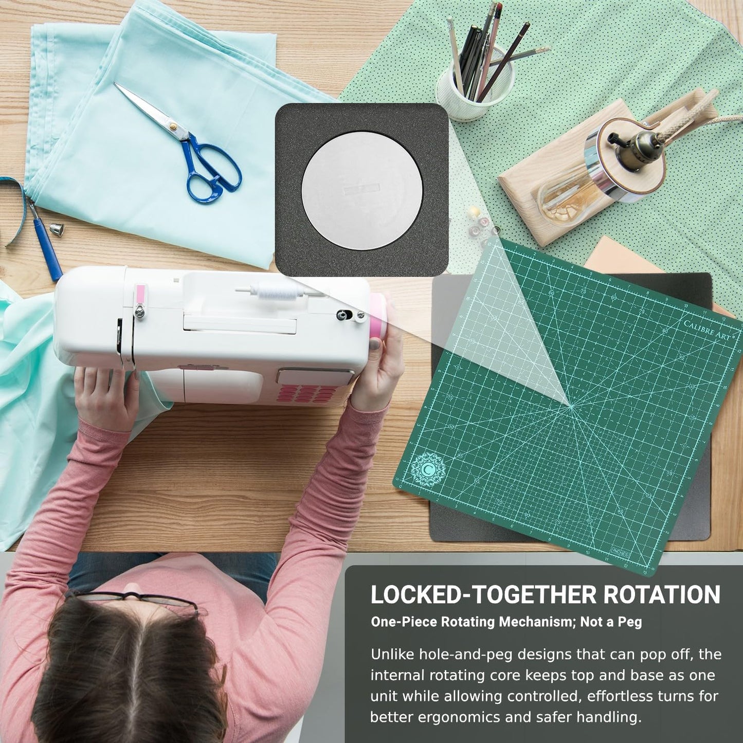 Calibre Art Rotating Self Healing Cutting Mat 14x14 (13" Grid), Perfect for Quilting & Art Projects
