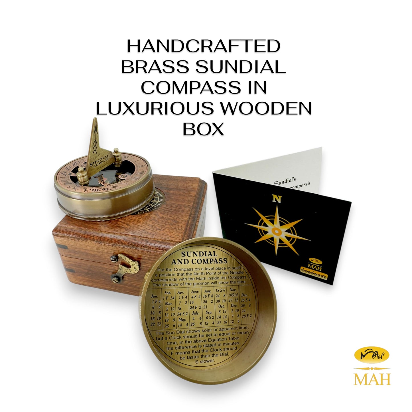 Anniversary Brass Sundial Compass Gift for Him or Her – Keepsake for Husband, Wife or Couple – 50th 40th 25th 20th 1st Year Wedding or Love Celebration – Engraved or Embossed Romantic Quote Compass
