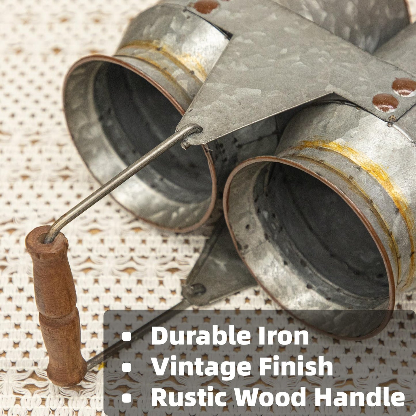 UPPER DECOR Set of 2 Rustic Galvanized Utensil Holders with Handles, Farmhouse Kitchen Crocks for Spoons, Forks & Knives, Countertop Organizer Buckets for Rustic Farmhouse Decor, 8"x4"x6.75"