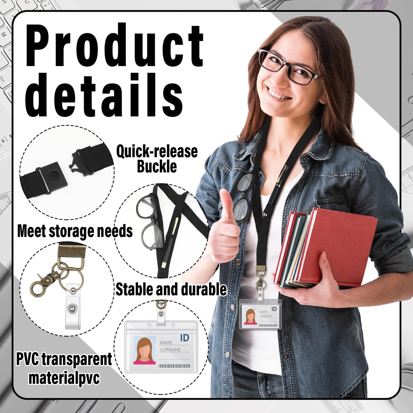 Relaxweex Teacher Lanyard with Pen Holder for ID Badges with Safety Breakaway Buckle for Phone Case Accessories Teacher Gift(Black,Solid)