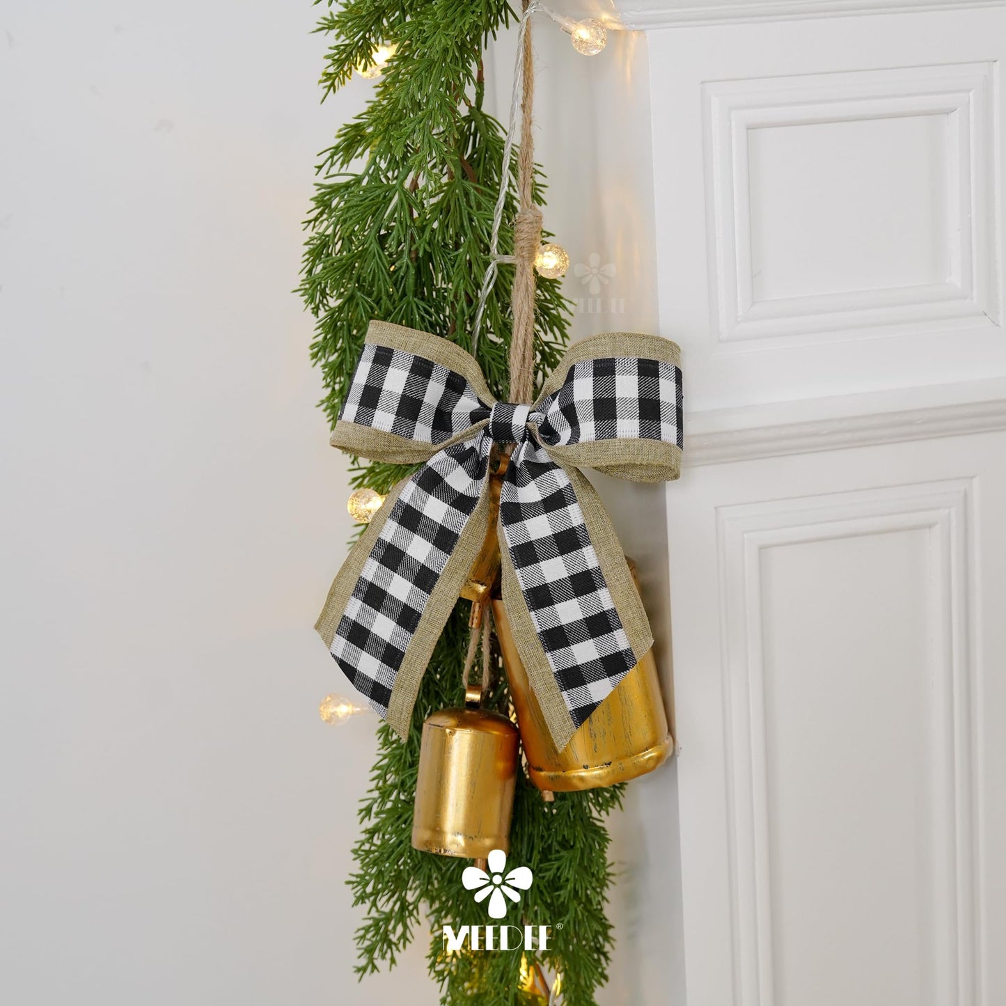 MEEDEE Buffalo Plaid Ribbon with Burlap Wired Edges 2.5 Inch Wide 10 Yards Black and White Ribbon for DIY Bows, Christmas Tree, Gift Wrapping, Wreaths