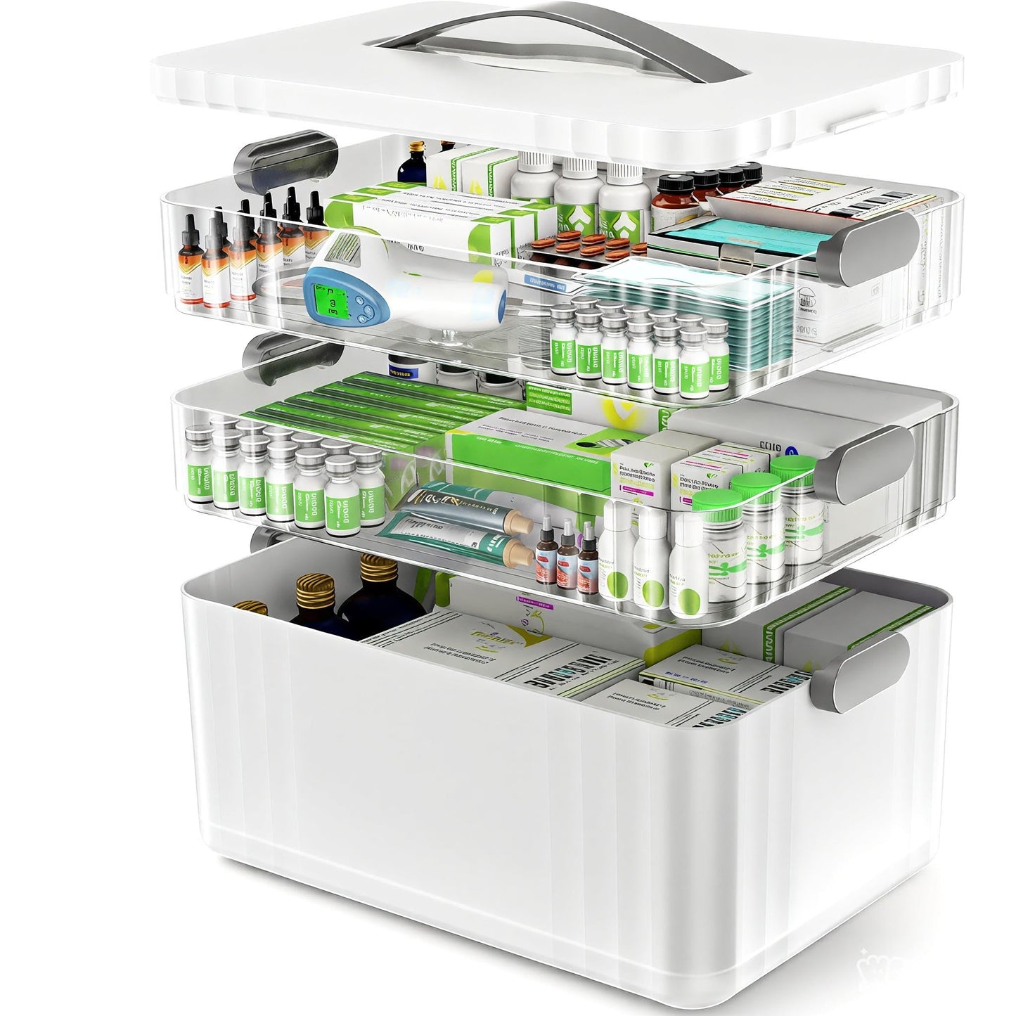 ARSTPEOE 3-Tier Medicine Organizer - Portable Medicine Cabinet with Plastic Handle, Multipurpose Medical Box, Pill Organizer, Empty First Aid Kit for Home