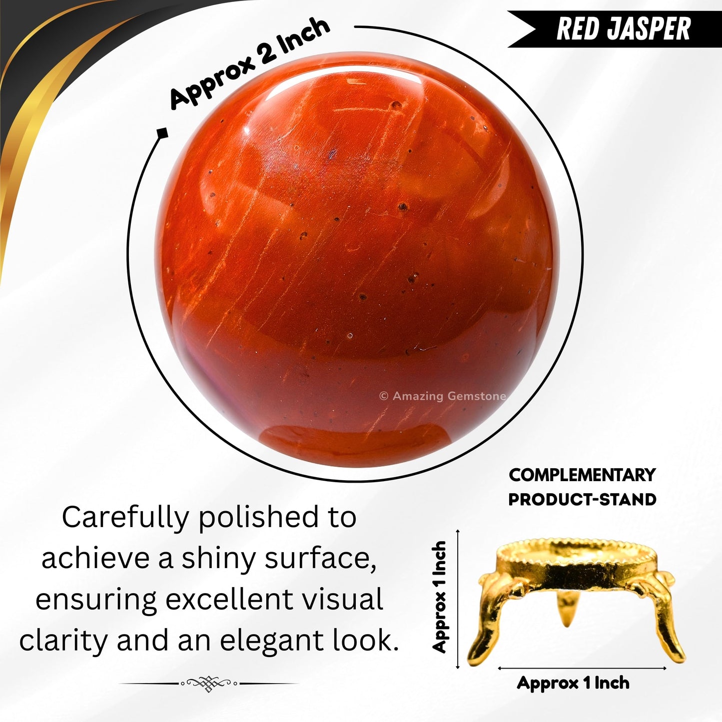 Amazing Gemstone Red Jasper Crystal Ball with Stand - 2 Inches Crystal Sphere Meditation Balls for Witchcraft and Decorative Balls