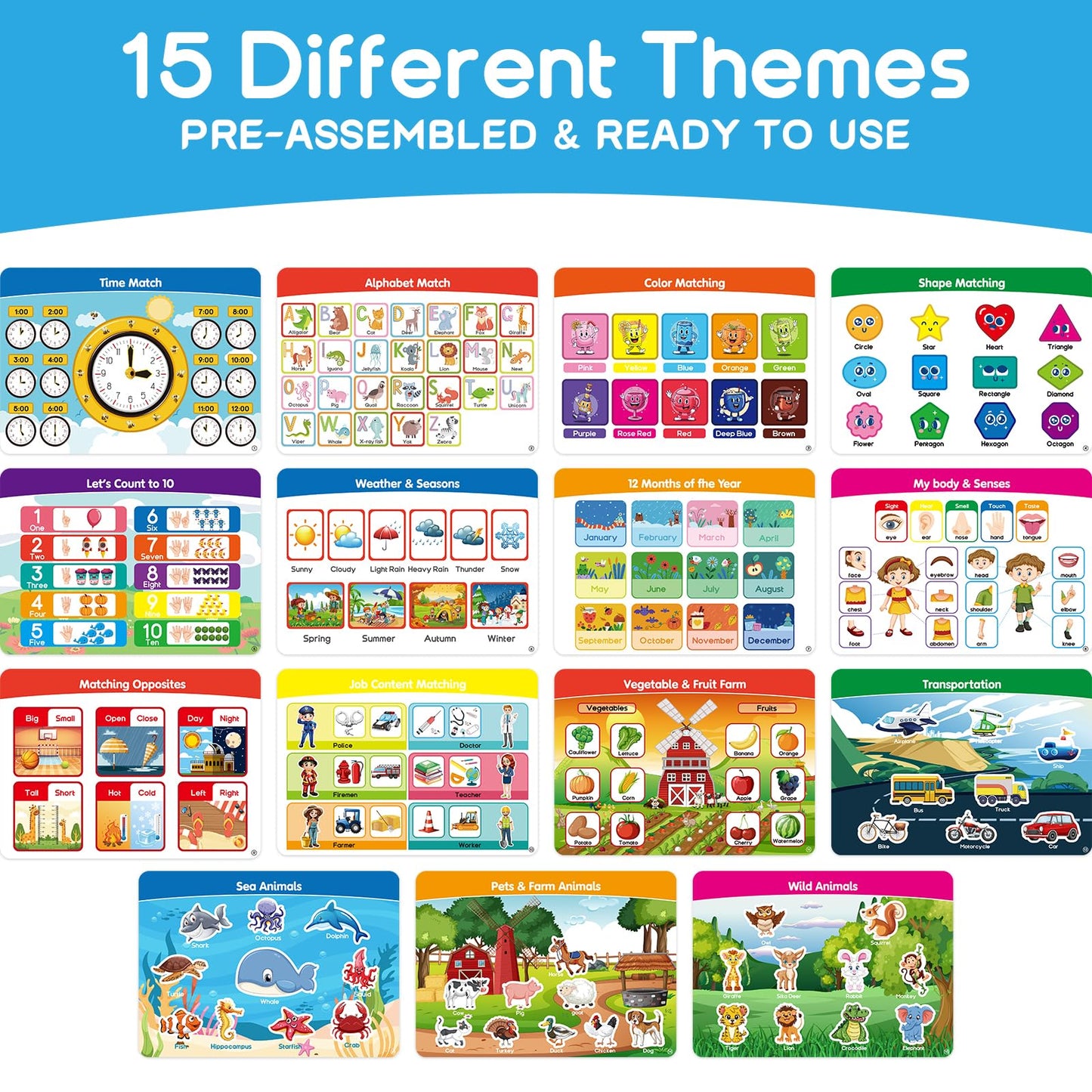 HarVow Busy Book with Classified Storage Box & Double-Sided Writing Board, 15 Themes Montessori Preschool Learning Activities, Pre-Assembled Ready to Use, Sensory Travel Toys for Toddlers Ages 3-5