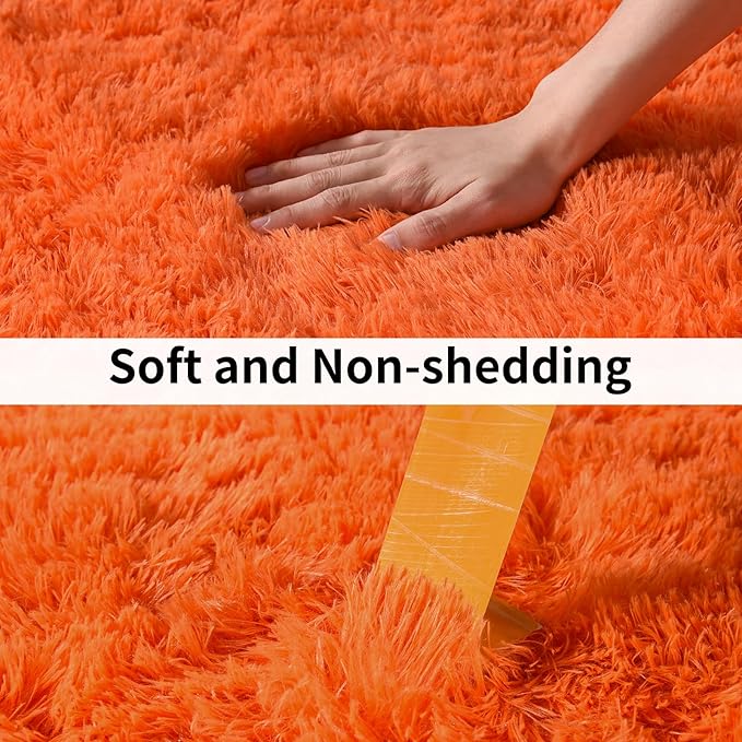 Soft Runner Rugs for Bedroom Hallways, 2x3 Orange Fluffy Shag Throw Area Rug Non Slip for Bedside Dorm, Long Shaggy Furry Carpet for Nursery Living Room