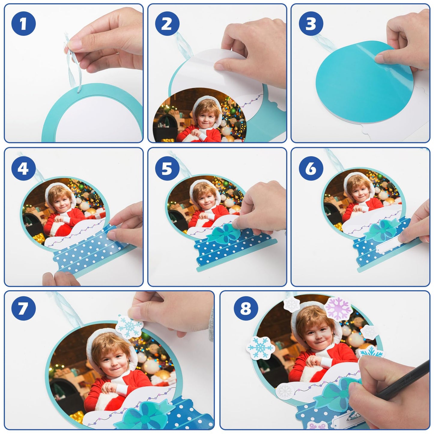 Barydat 24 Set Winter Picture Frame Craft Kits Paper Snow Globe Crafts for Kids Bulk Christmas Tree Ornament DIY Winter Photo Frame Crafts for Home Classroom Activities Party Decoration