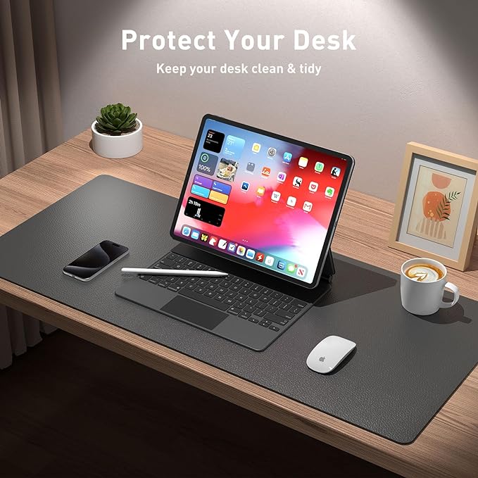 Aothia Leather Desk Pad Protector, Mouse Pad, Office Desk Mat, Non-Slip PU Leather Desk Blotter, Laptop Desk Pad, Waterproof Desk Writing Pad for Office and Home (Gray,23.6" x 13.7")