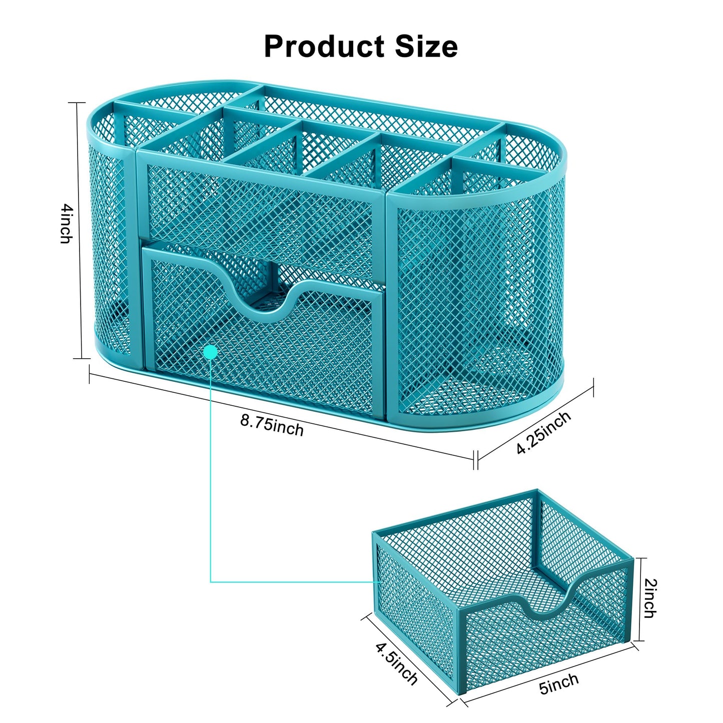 EasyPAG Mesh Pen Holder Desk Organizer with Drawer Stationery Supplies Organizer for Dorm School 9 Compartments Workspace Desk Accessories Organization for Office, Blue