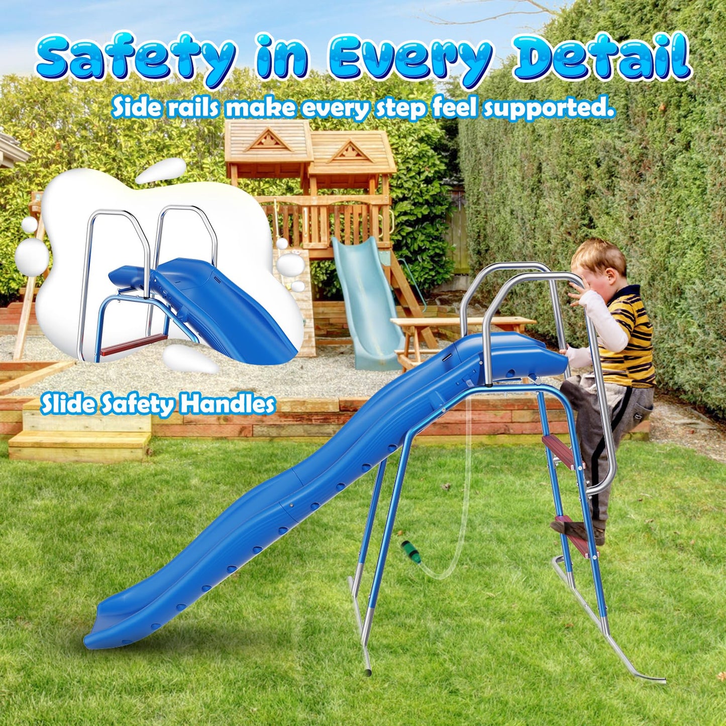 OHYEMO Water Slide for Kids Backyard, Outdoor Waterslide with 3-Zone Spray Sprinkler and Ground Tarp, Summer Water Game Toy for Backyard Water Fun Activities Play
