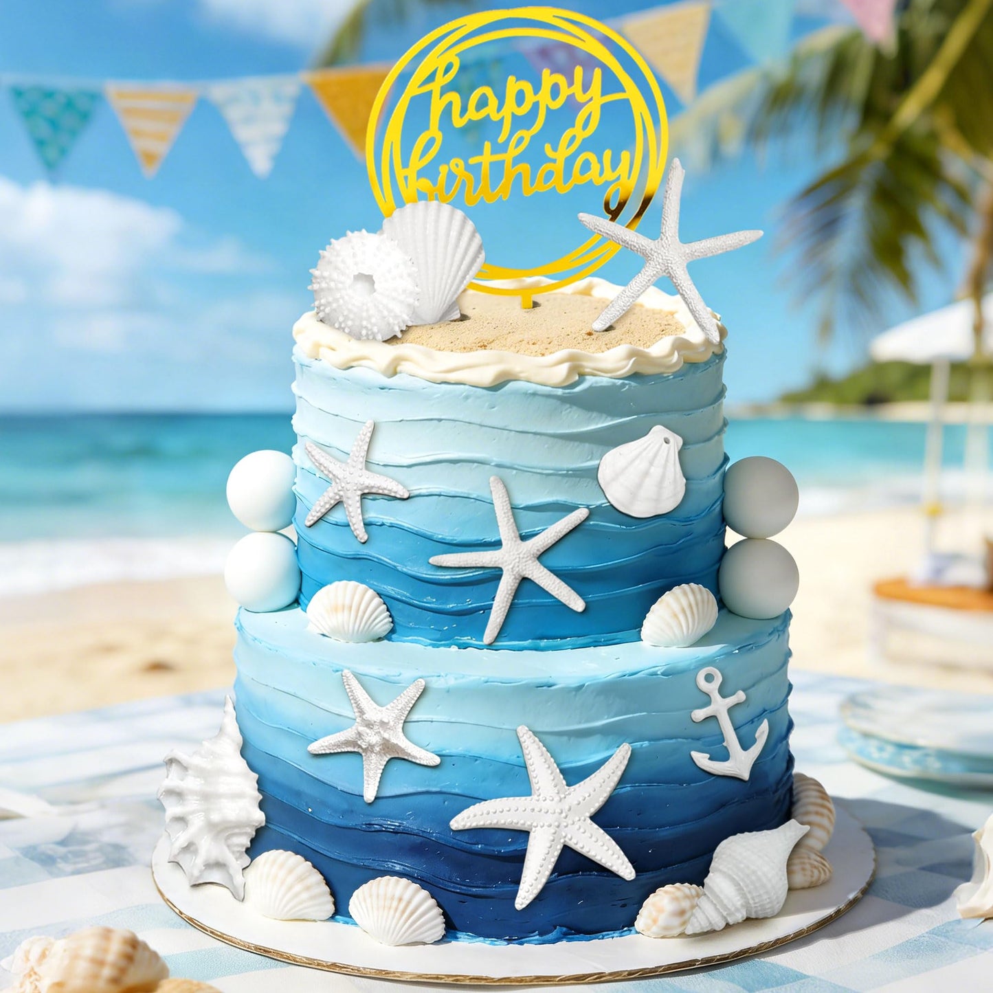 Ocean Beach Cake Topper Under the Sea Birthday Party Decorations Seashell Starfish Cake Decorations Summer Beach Party Supplies