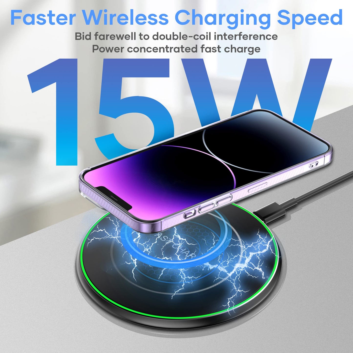 Wireless Charger, Wireless Charging Pad Compatible with iPhone 16 15 14 13 12 11 Pro Max, 15W Max Fast Wireless Charging Pad Mat for Samsung Galaxy S23/S22/S21/S20/S10, AirPods Pro/3/2, 2 Pack