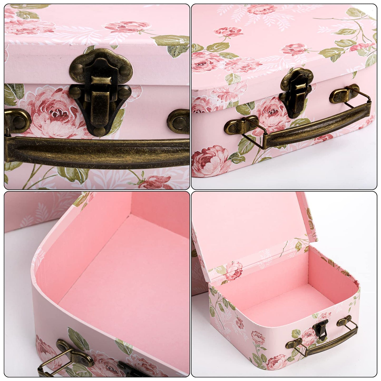 Fasmov 3 Pack Paperboard Suitcases Storage Box Decorative Storage Boxes Gift Boxes With Lids for Photo Storage Home Decoration, Wedding, Birthday, Anniversary, Pink