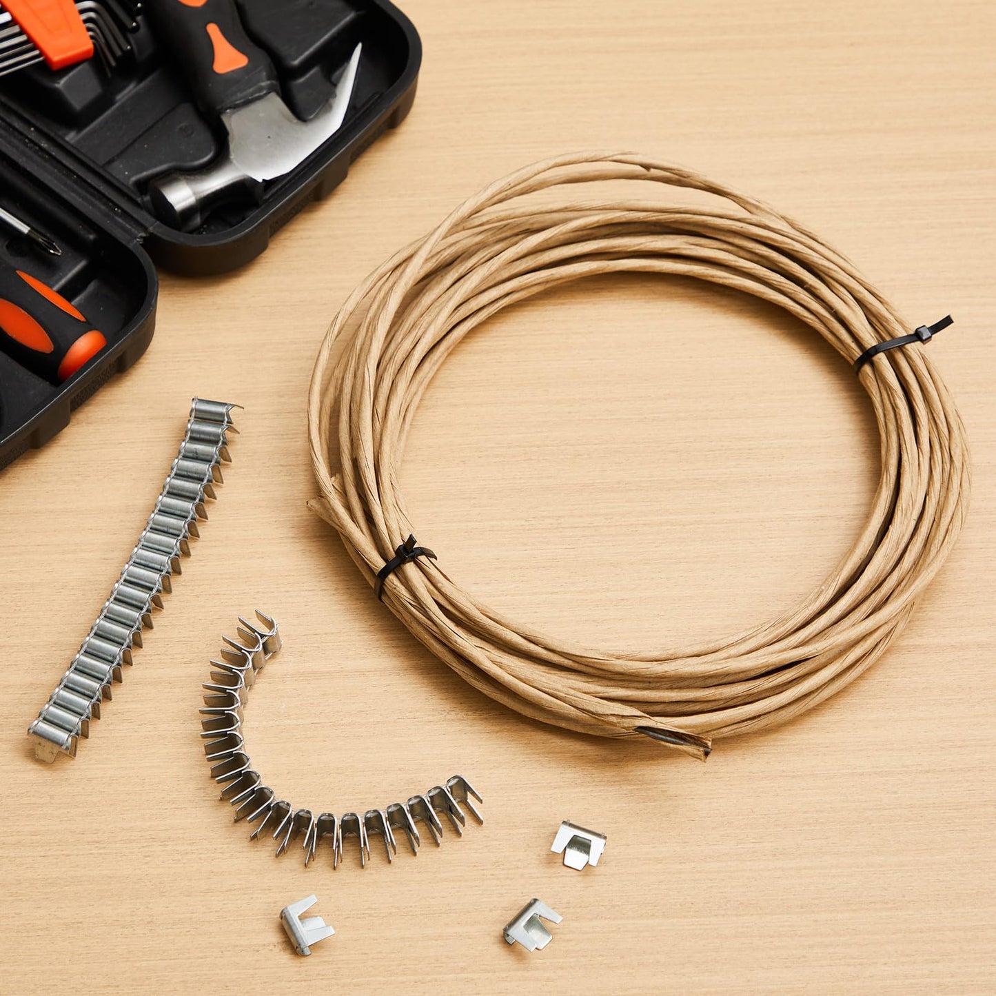 MorningRo Upholstery Stay Wire for Sofa Furniture Springs 40ft Paper Wrapped Wire 9 Gauge with 80 Clips Upholstery Supply Spring Repair Kit