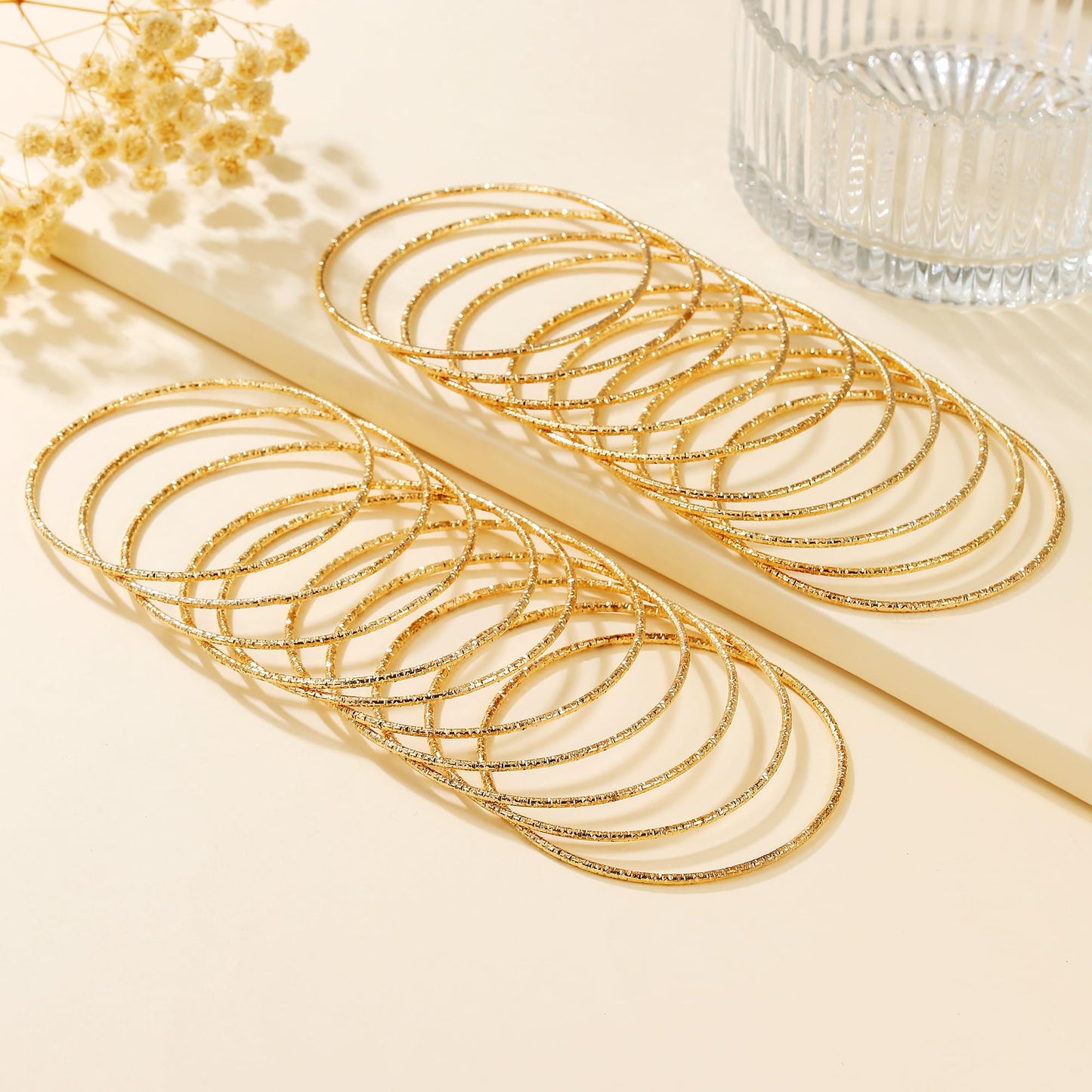 AYWFCBF Gold Bangle Bracelets for Women, 17 Pcs Boho Stackable Indian Bangles Multi Layer Textured Chunky Bracelets Jewelry Set for Women