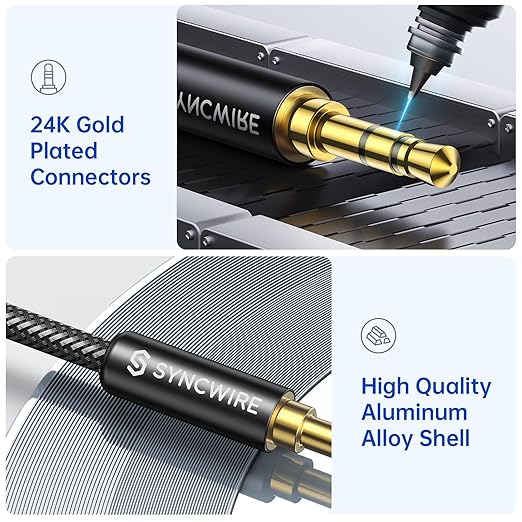 Syncwire 3.5mm Aux Cable Auxiliary Audio Cable Male to Male Nylon Braided Headphone Cord (1.6ft/0.5m) Hi-Fi Sound Aux Cord for Car, Headphone, Home Stereos, Speaker, iPhones, iPods, iPad, Echo& More