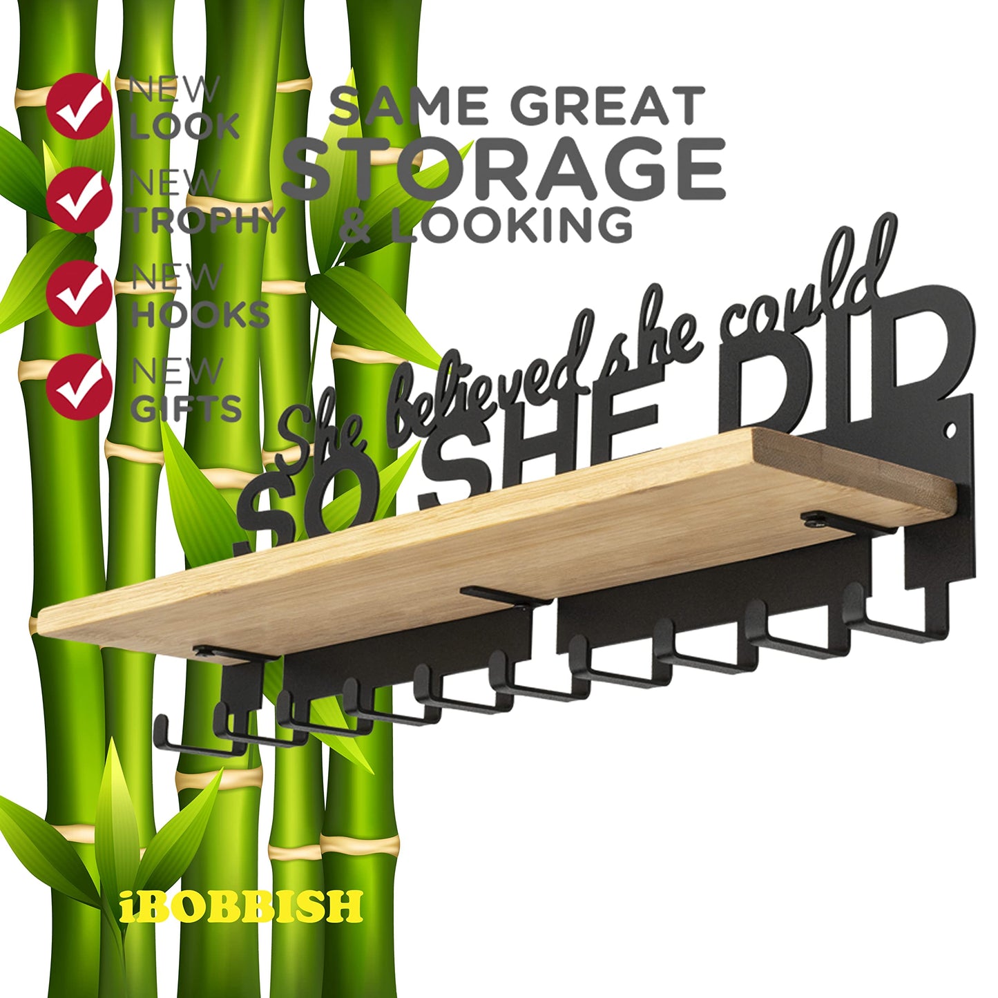 iBobbish Premium Medal Hanger Display Trophy Shelf,She believed she could SO SHE DID Upgraded Trophy and Medal Display Shelf for Wrest,gymanstics,Race,Soccer