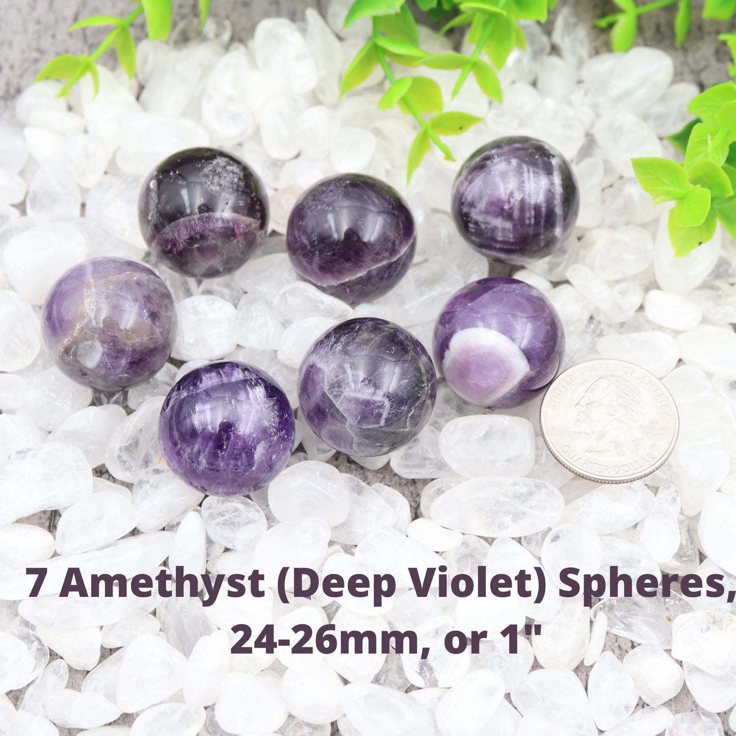 Nature Wonders Crystal Ball Sphere Amethyst (Deep Violet) 7 Spheres 1”, 24-26mm for Reiki, Energy Healing, Meditation, Palm Stones, TouchStones