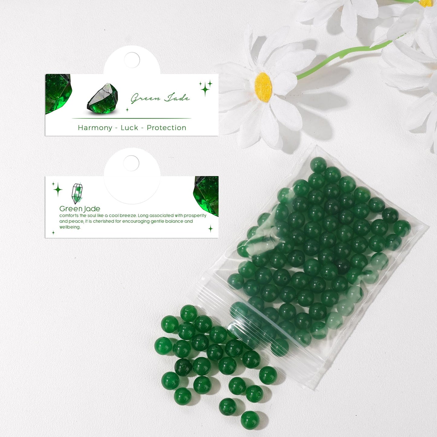 Raicegs 100pcs 8mm Green Jade Beads Natural Gemstone Beads Round Loose Beads for Jewelry Making DIY Bracelets Necklace