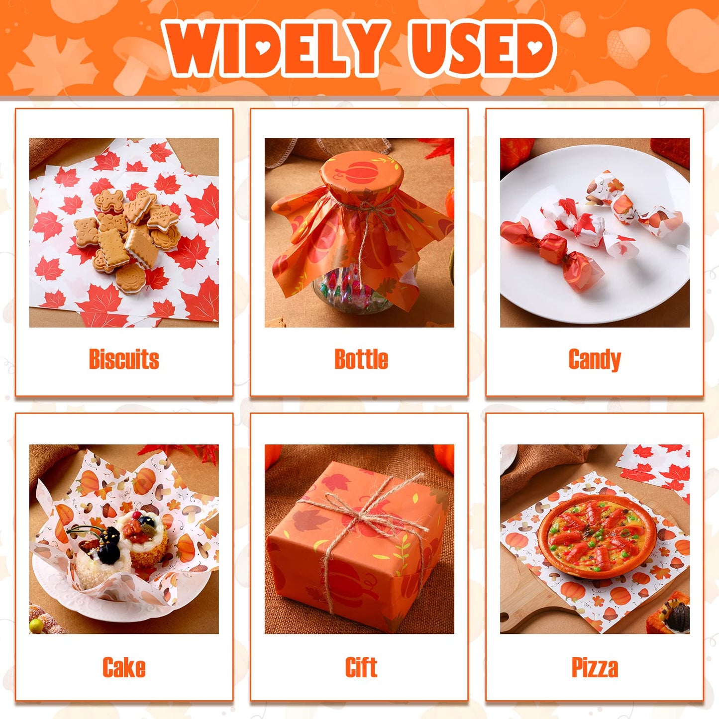 Tinlade 150 Pcs Fall Thanksgiving Wax Paper Sheets Maple Leaf Pumpkin Mushroom Food Wrap Paper Sheets Parchment Grease Resistant Waterproof Food Liner Oil Proof Picnic Liner for Kitchen