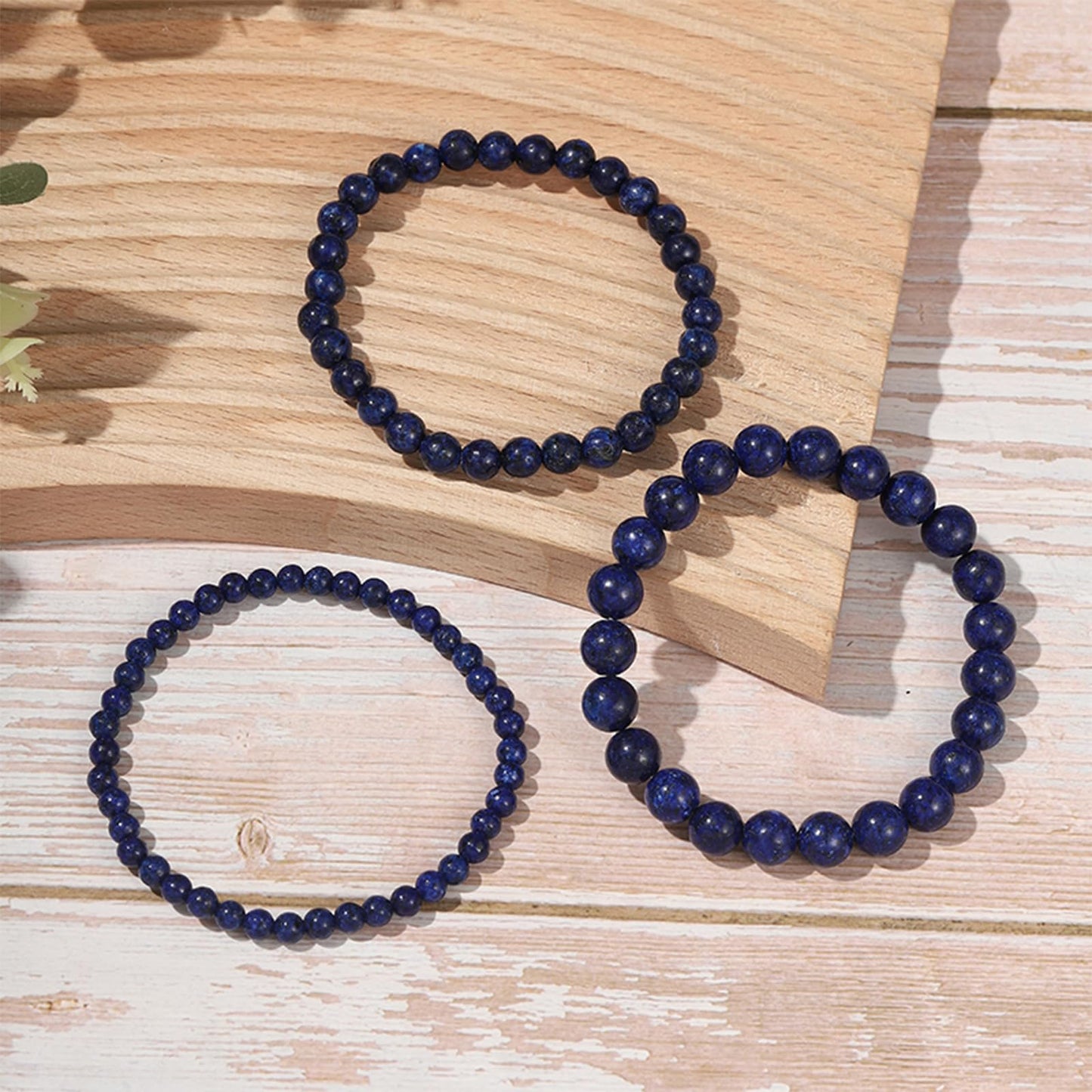 IVY TAILI Lapis Lazuli Bracelet Set: 3pcs Unisex Blue Lapis Lazuli Crystal Stretch Bracelets, 4-6-8mm, 6-8 inches, Lobster Claw Clasp