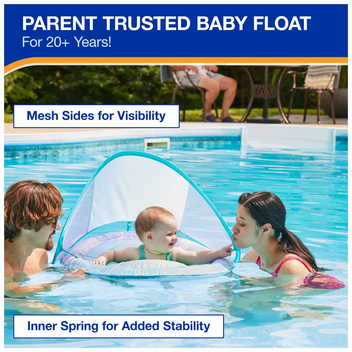 SwimWays Baby Spring Float, Baby Pool Float with Canopy, Swim Training PFD, Swimming Pool Accessories for Babies and Toddlers 9-24 Months, Mermaid