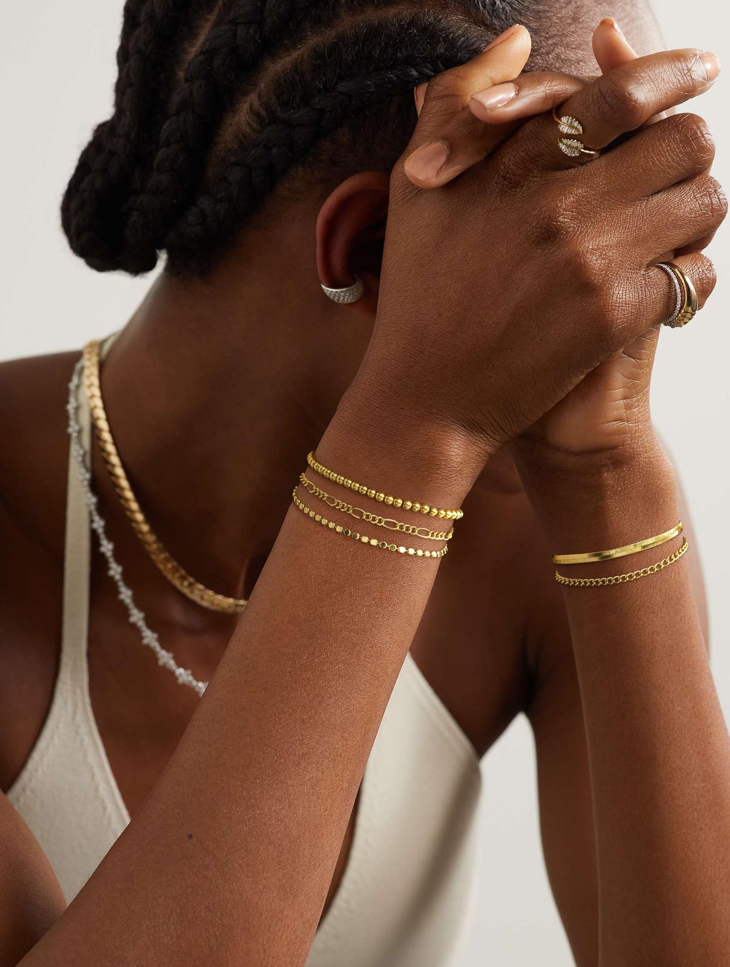DEARMAY Dainty 14K Gold Plated Chain Bracelets for Womens Trendy Waterproof Gold Jewelry Set Fashion Stackable Beaded Figaro Herringbone Link Bracelet Pack Stack Gifts