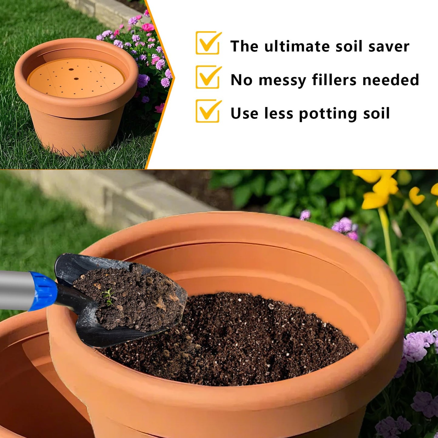 Lettry 2Pcs Planter Inserts for Large Pots, 10" Round Plastic Planter Insert with Drainage Holes for Place Inside Planters to Use Less Potting Soil for Tall Flower Pots Plant Containers (10inch)