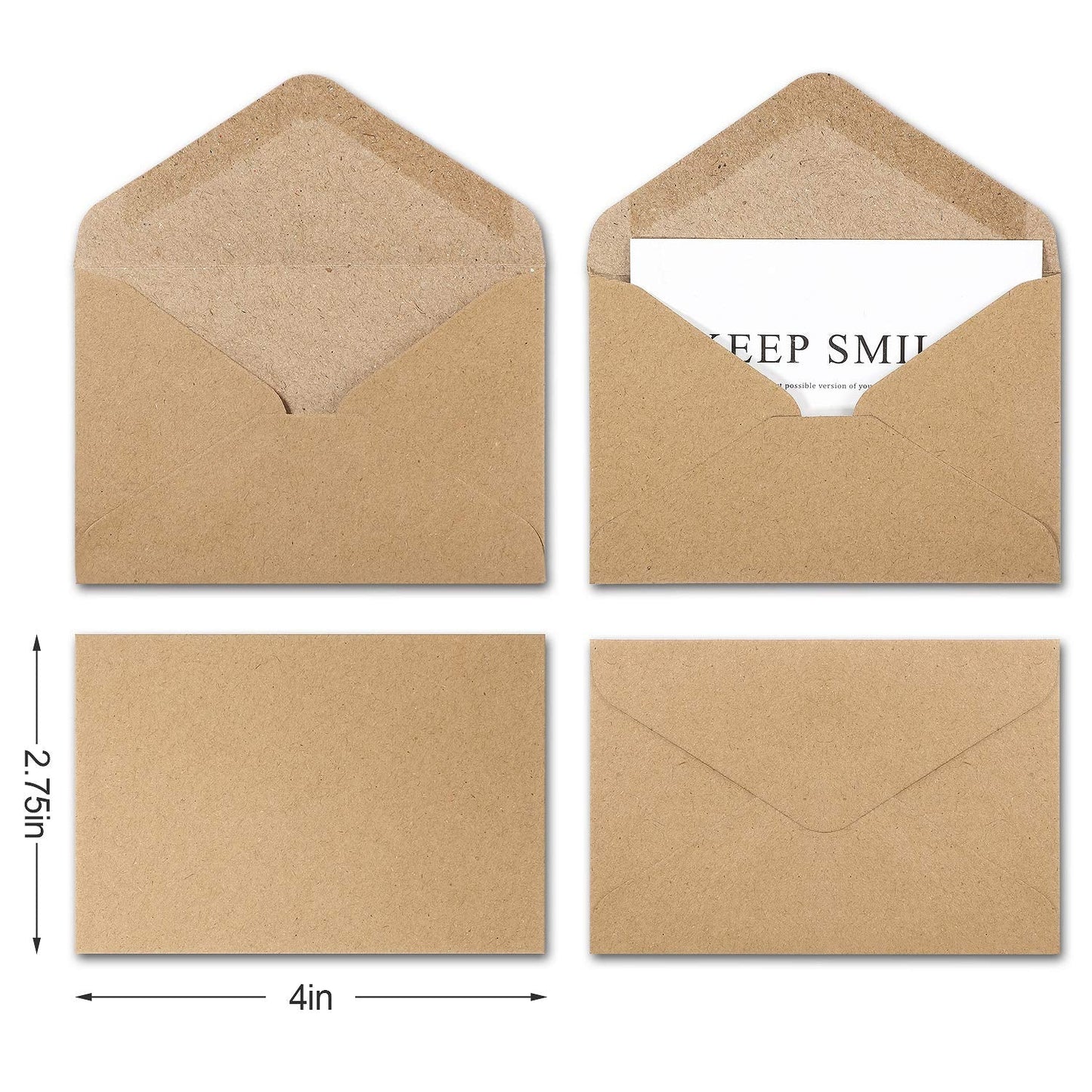 Outus 400 Pieces Gift Cards Envelopes Mini Brown Kraft Envelopes Sleeve for Small Gift Cards Invitations Business Notes Tiny Mini Greeting 4 x 2.76 Inches