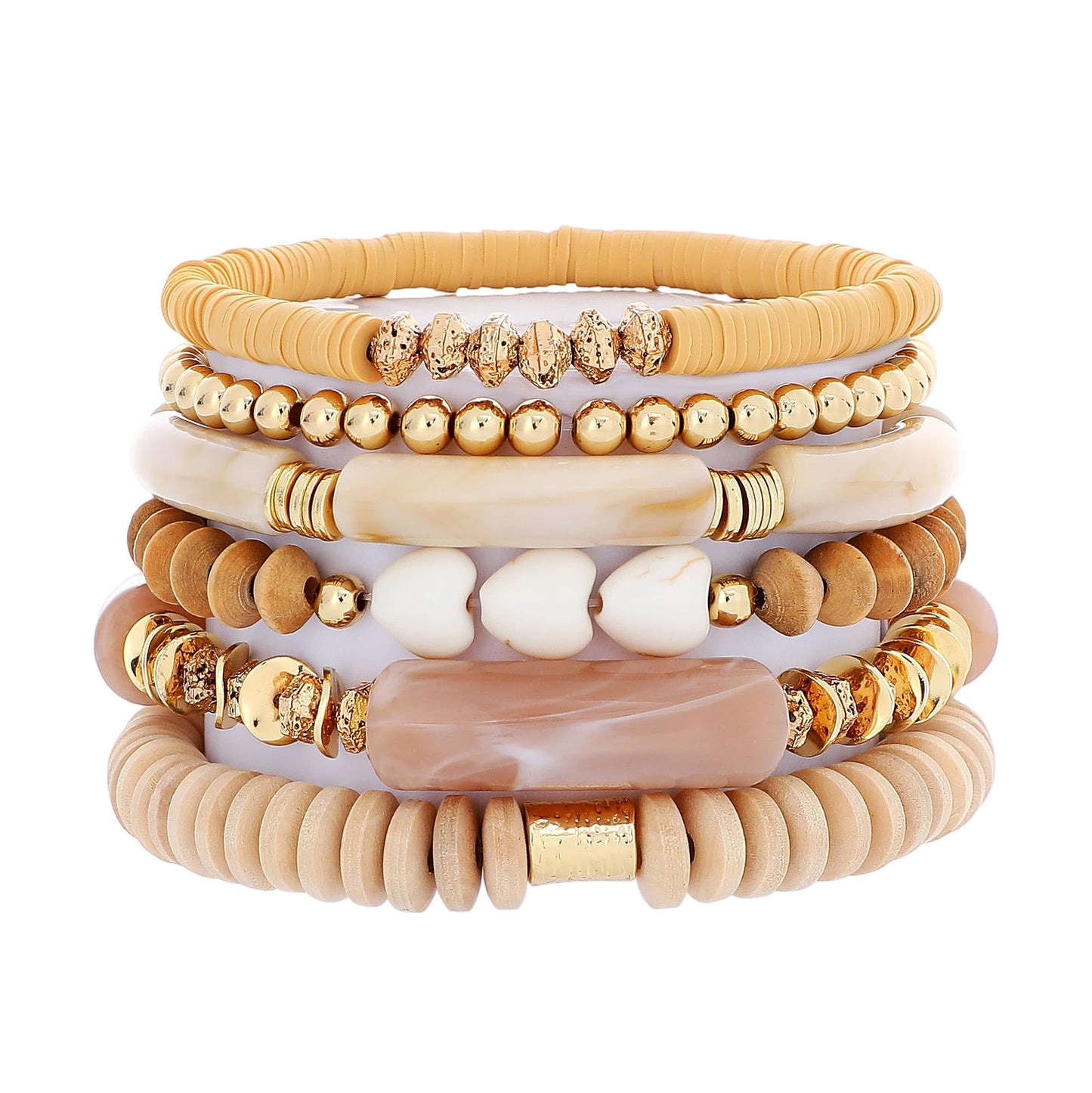 GOOJIDS Simple Beaded Gold Plated Bangles Bracelet Chunky Bamboo Tube Curved Stacking Clear Acrylic Colorful Beads Stretchable Gold Plated Bracelets Set For Women